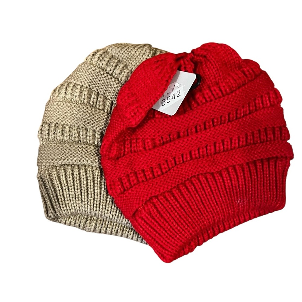 NWT Knit Ponytail Hats Solid Colors 2 available